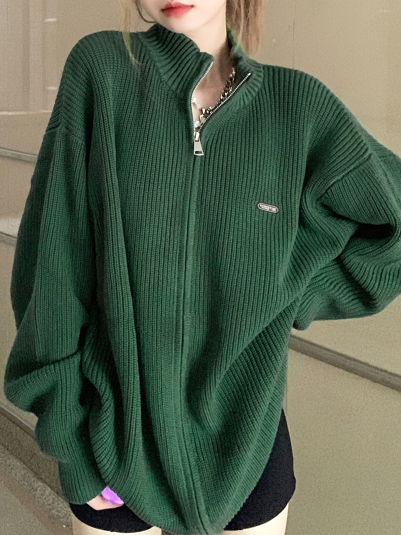 Cárdigan de suéter con cremallera a la moda para hombre, cuello alto,  tejido de manga larga Fridja po4601