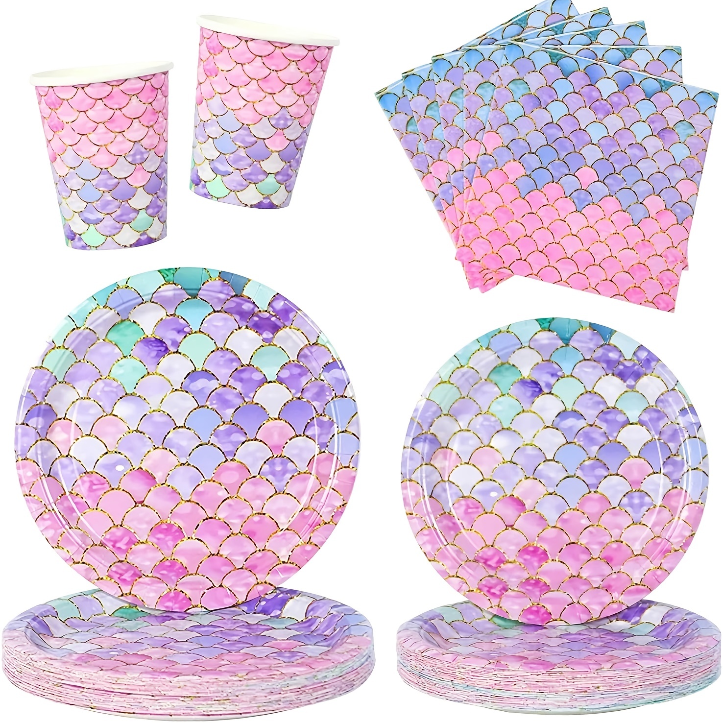 

68pcs, Mermaid Birthday Party Supplies Paper Plates Cups Napkins, Mermaid Theme Party Decorations Ocean Under The Sea Party Tableware For Princess Girls Party Dessert Plates, Dinner Plates, Tissues