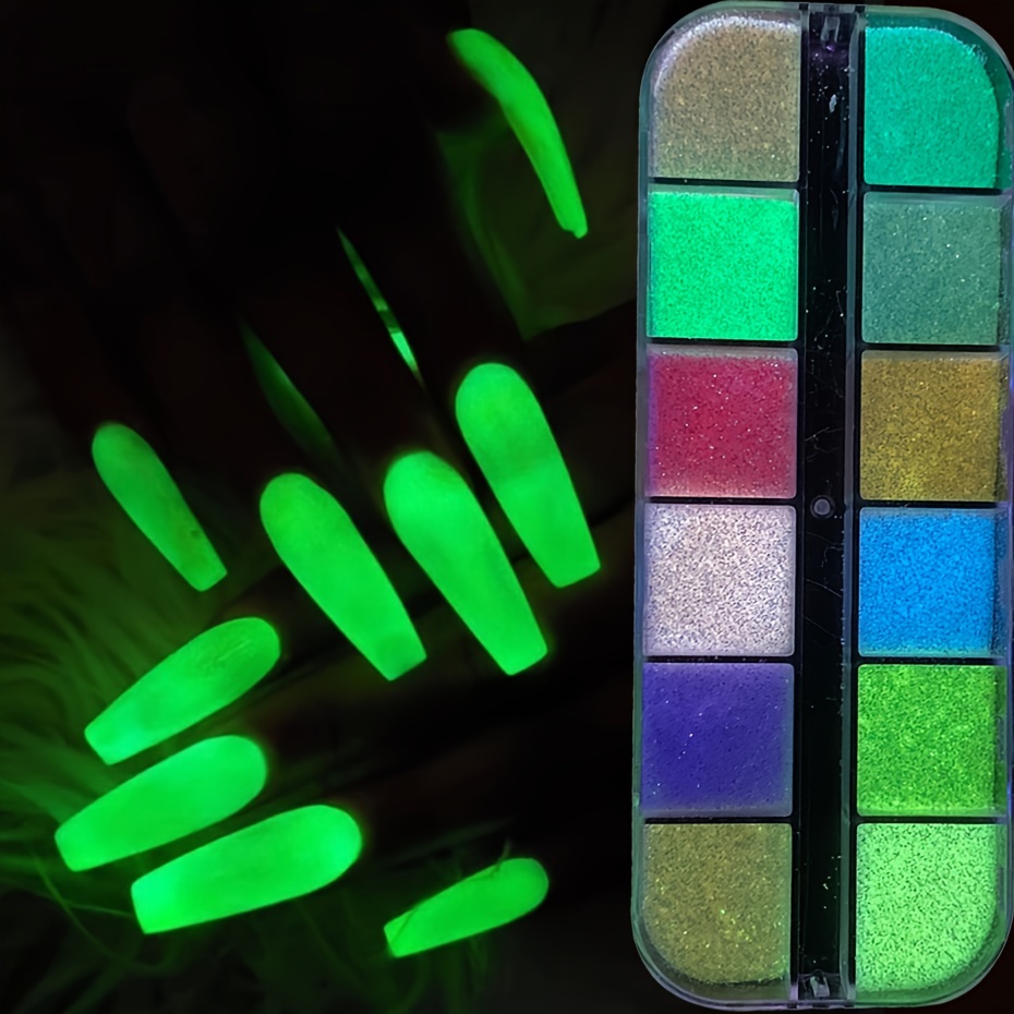 1set 12grids luminous powder nail art decoration luminous pigment nail diy nail powder details 0