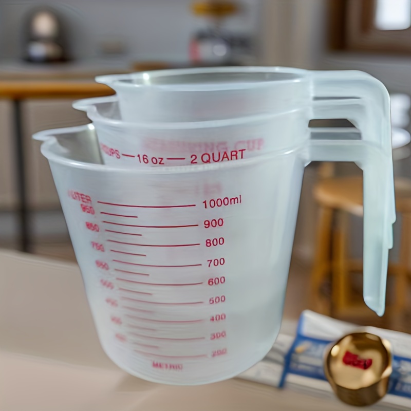 Plastic Measuring Cup Choice of 1 1/2-cup, 2-cup, 4-cup or Set of 3 Pcs  With Grip and Spout Easy to Read 