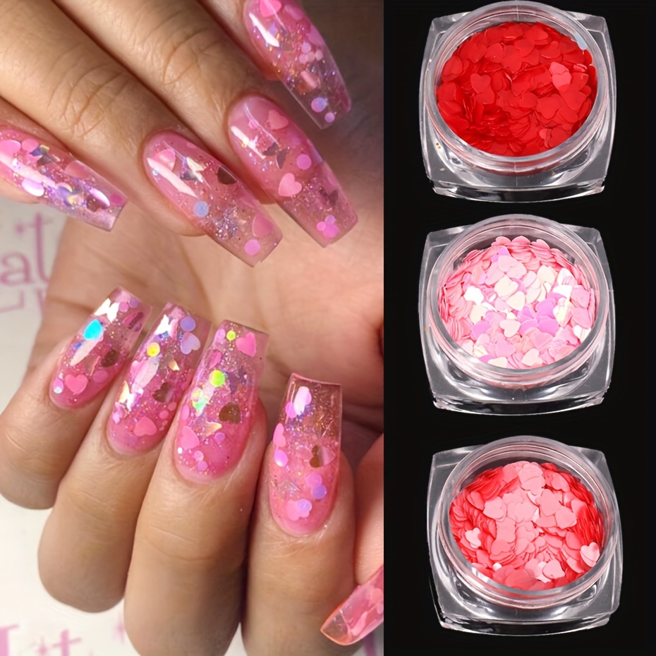 Valentines Day Nail Art Glitters Heart Shaped Nail Art - Temu