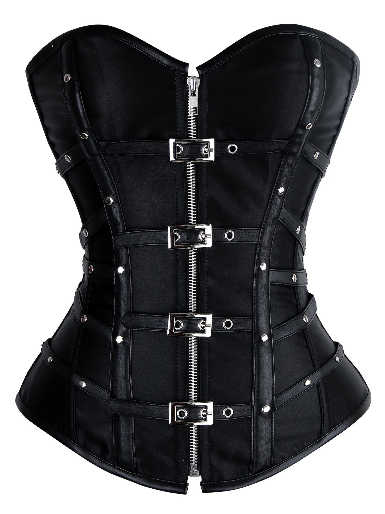 Buckle-detail strapless leather top