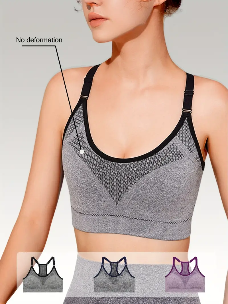 3pcs Wireless Sports Bras, Comfy & Breathable Push Up Running Workout Bra,  Women's Lingerie & Underwear