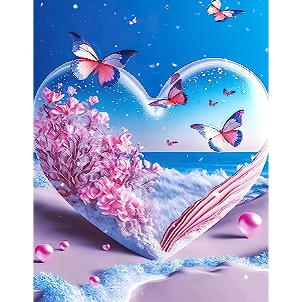 

1pc 11.8×15.7 Inch Diy 5d Frameless Diamond Painting Seaside Beach Romantic Love Butterfly Wall Art Decor Mosaic Home Art Gift