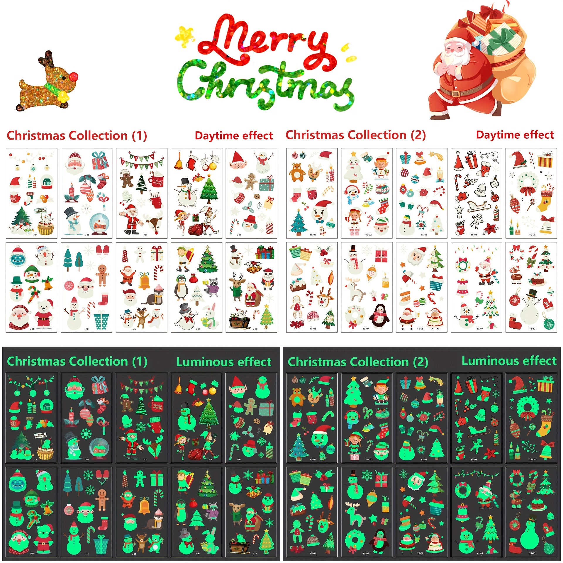 Christmas Luminous Tattoo Stickers Glow Stickers Funny Cartoon