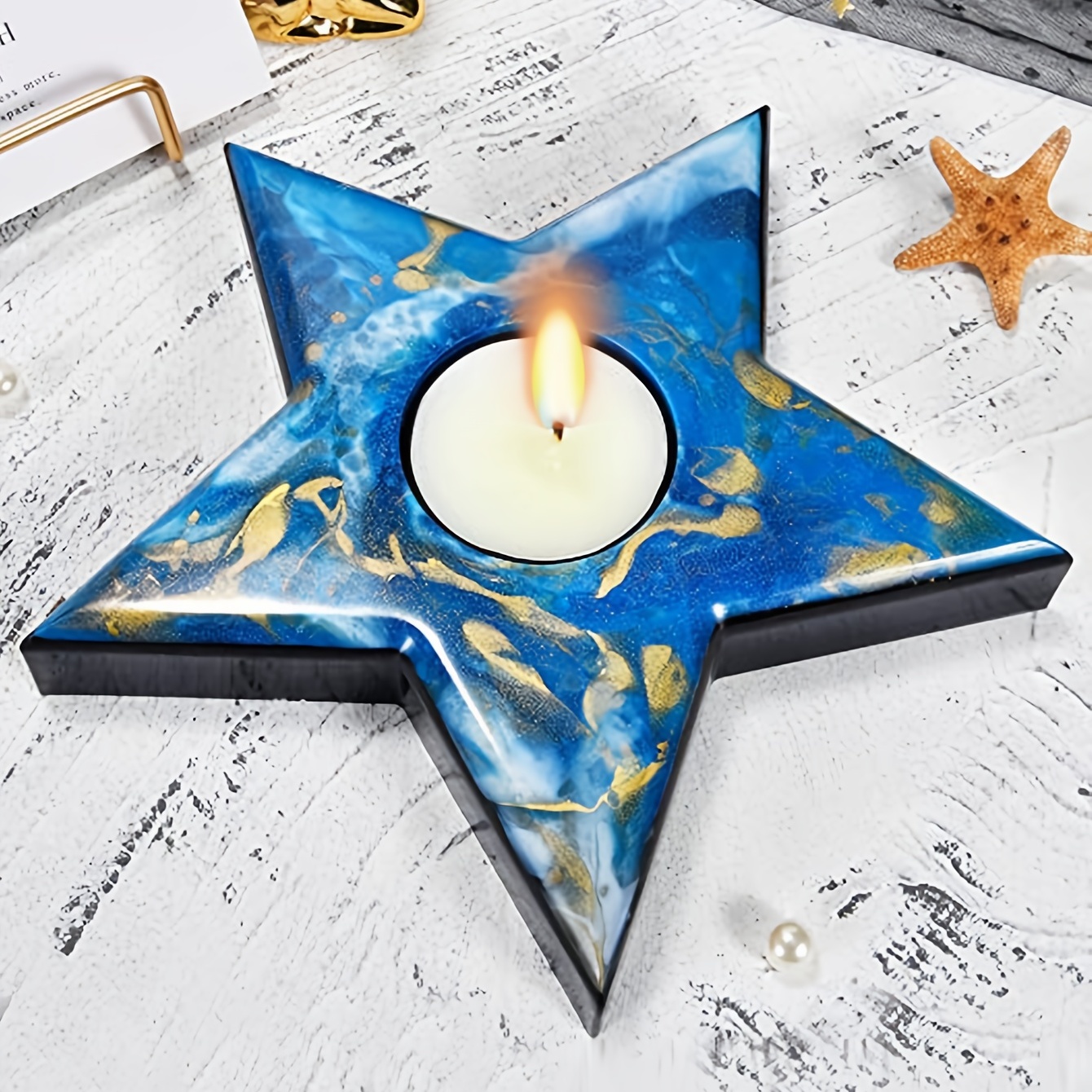 Diy Star Crystal Dripping Glue Pentagram Candle Holder Resin - Temu