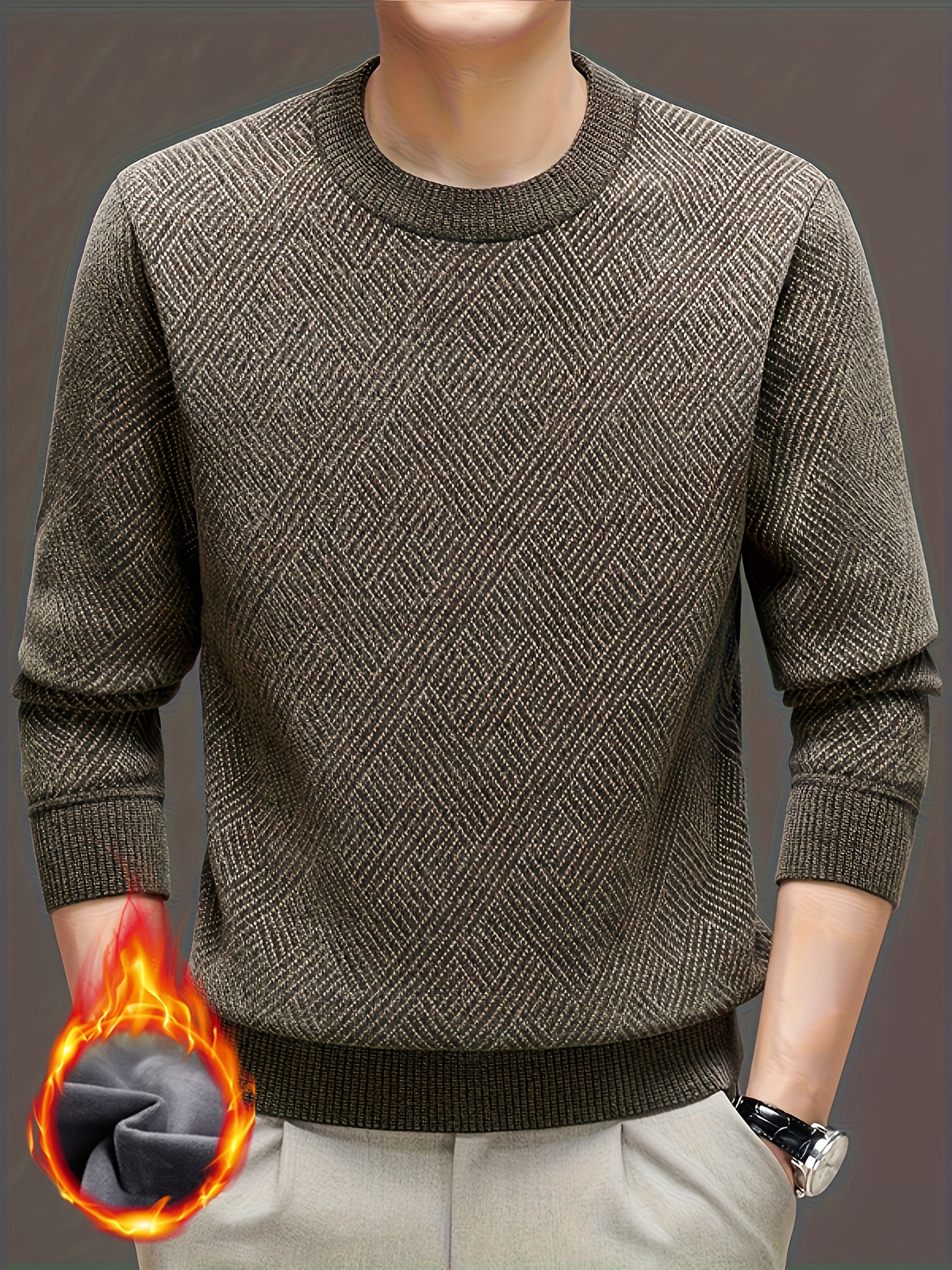 Men's Stylish Loose Solid Knitted Sweater, Casual Slightly Stretch
