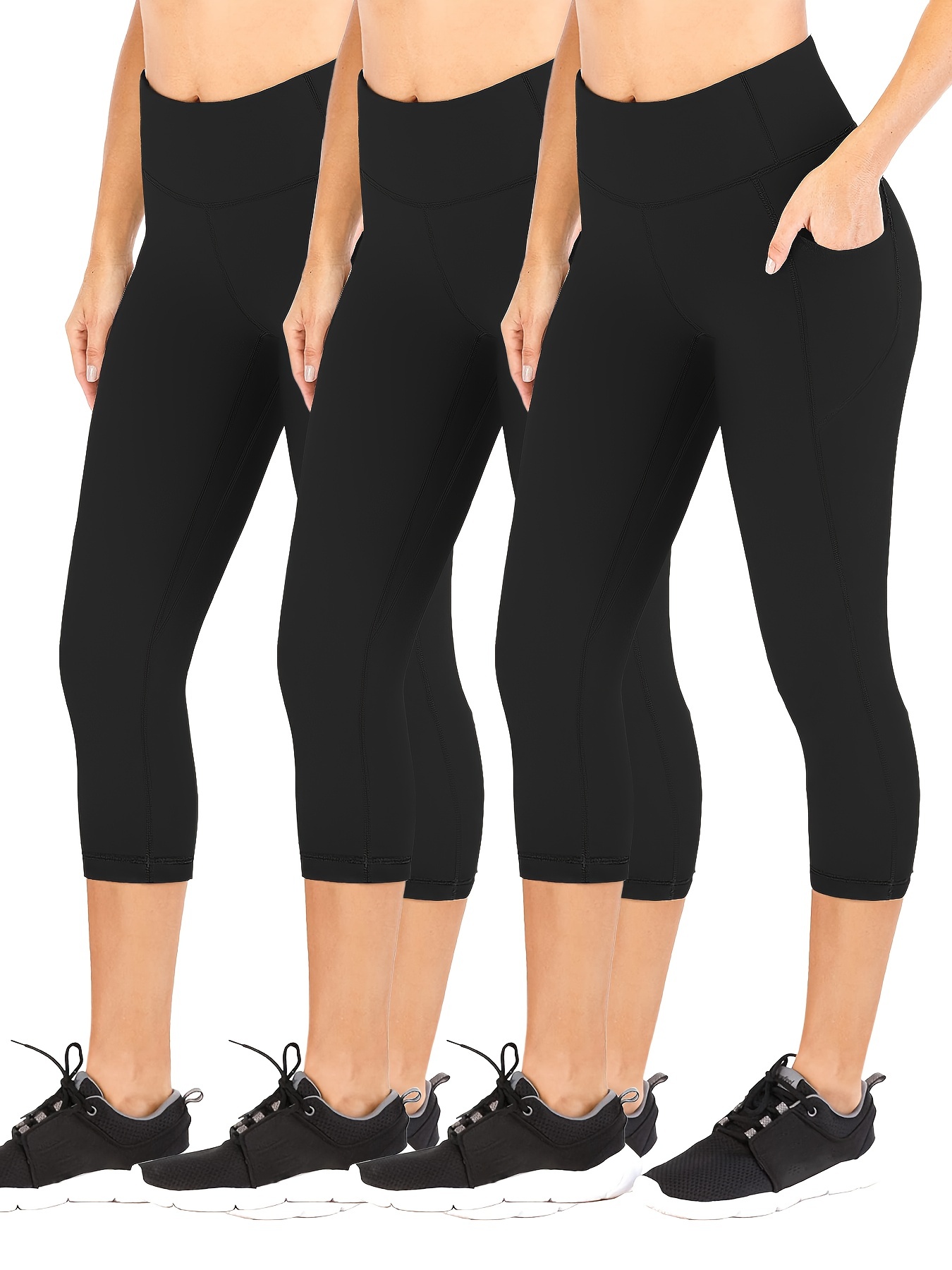 3 Pack Capri Leggings for Women with Slant Pockets - Solid Color High  Waisted Capris Yoga Pants for Workout 