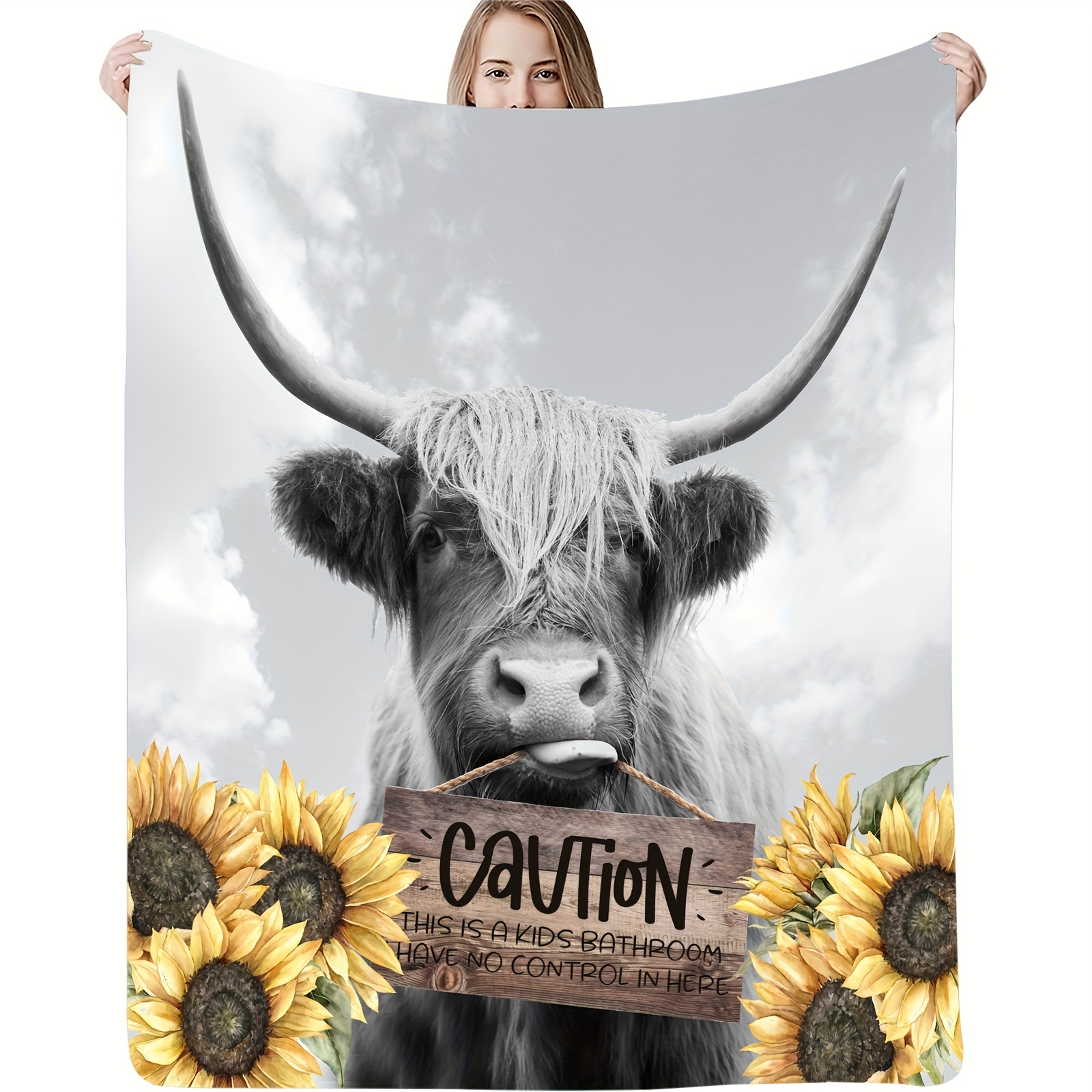 Farmhouse Cow Highland Cow Sunflower Flannel Blanket Soft - Temu