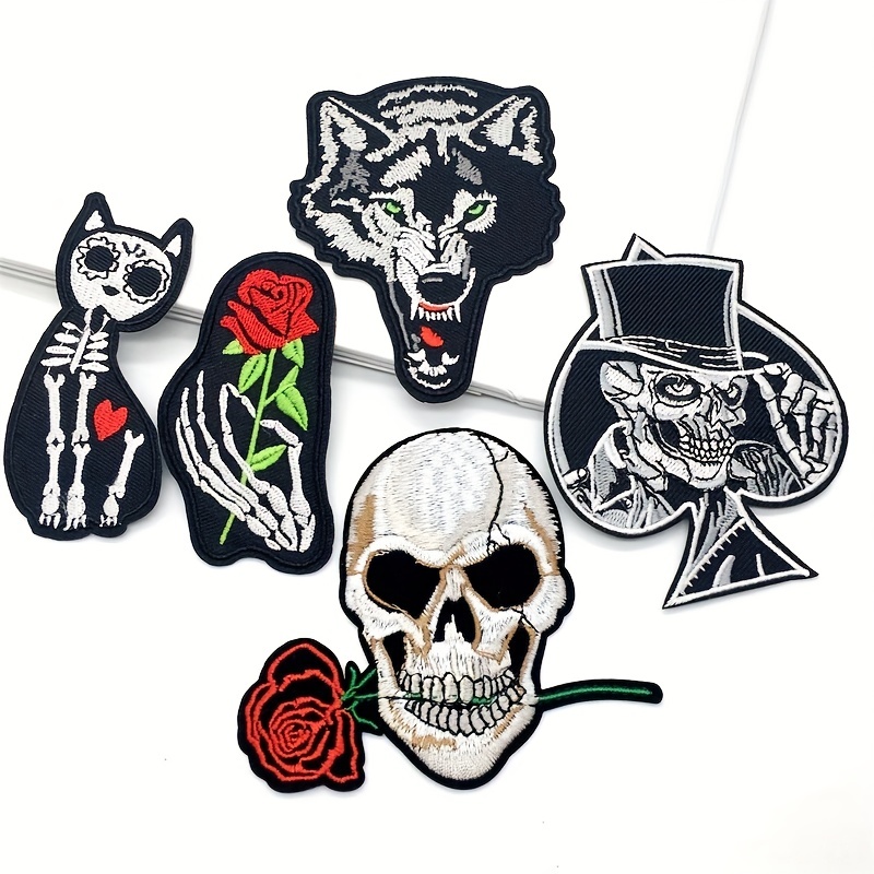 Hippie Animal Patch Iron On Patches On Clothes Punk Fabric Stickers Stripe  Badge Skull Applique Embroidered