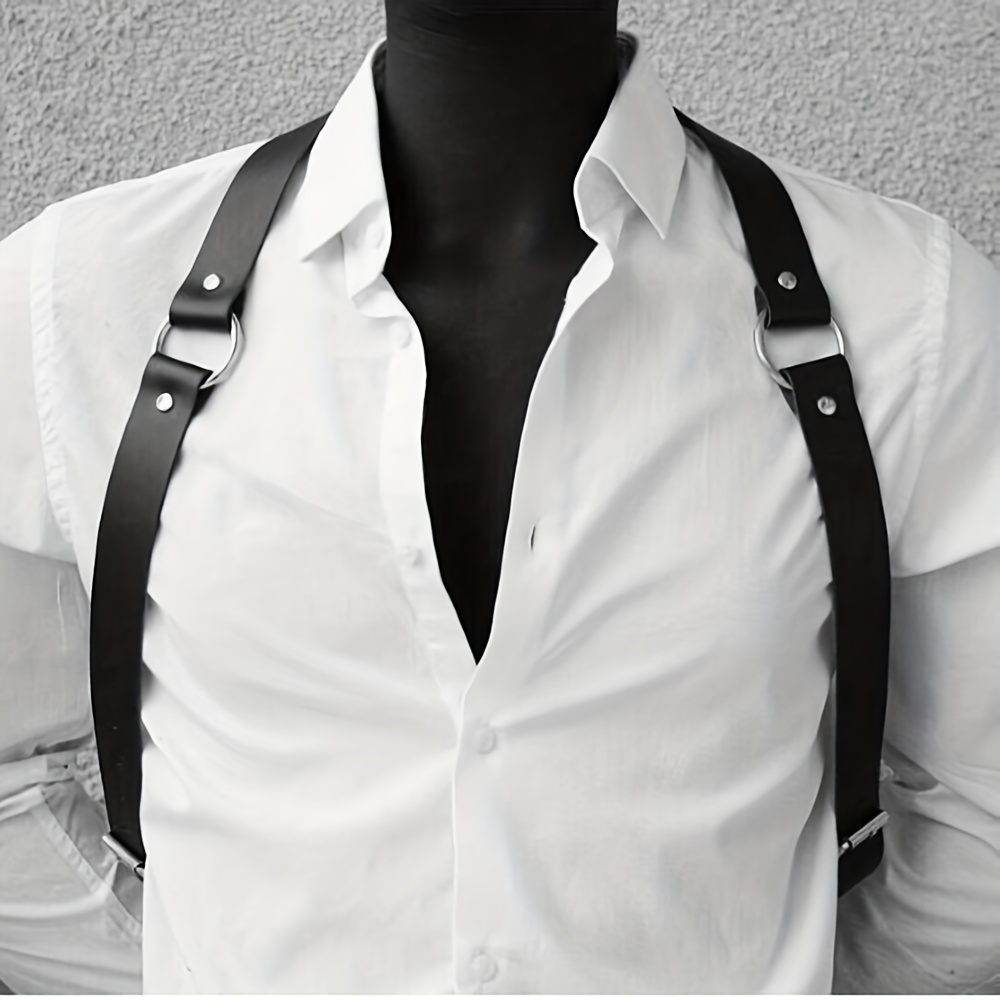 1pc Black Pu Leather Suspenders Gothic Leather Adjustable