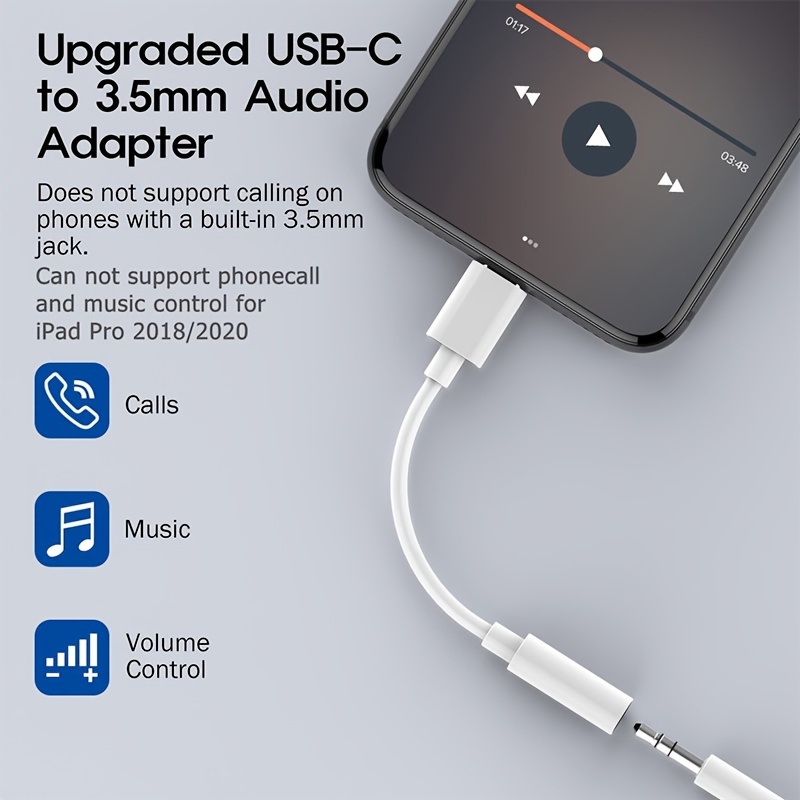Cabo Adaptador USB Tipo C para Jack 3.5mm de Auscultadores / Fones