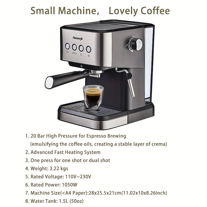  HOSL Máquina de café con espumador de leche, cafetera  profesional de 15 barras para café con leche y capuchino, cafetera compacta  con tanque de agua extraíble de 35 onzas, regalo de