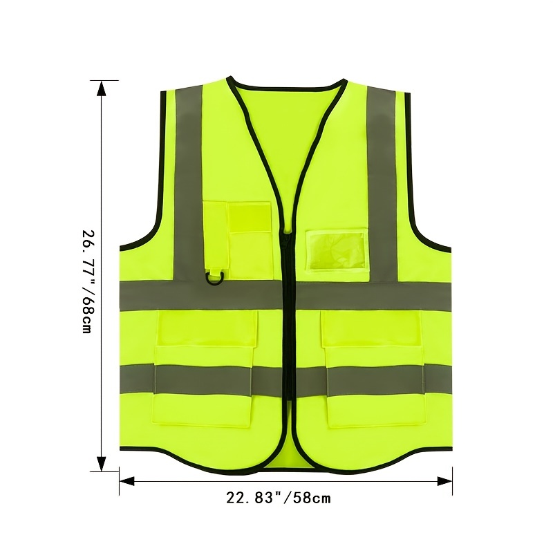 Reflective Safety Vest Yellow Pockets Class Visibility - Temu