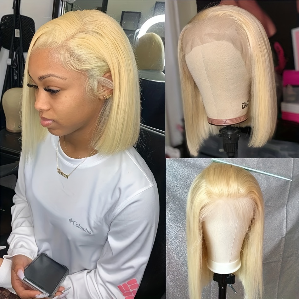 613 Blonde Color Short Bob Wig 13x4 Lace Frontal Wigs Human Temu