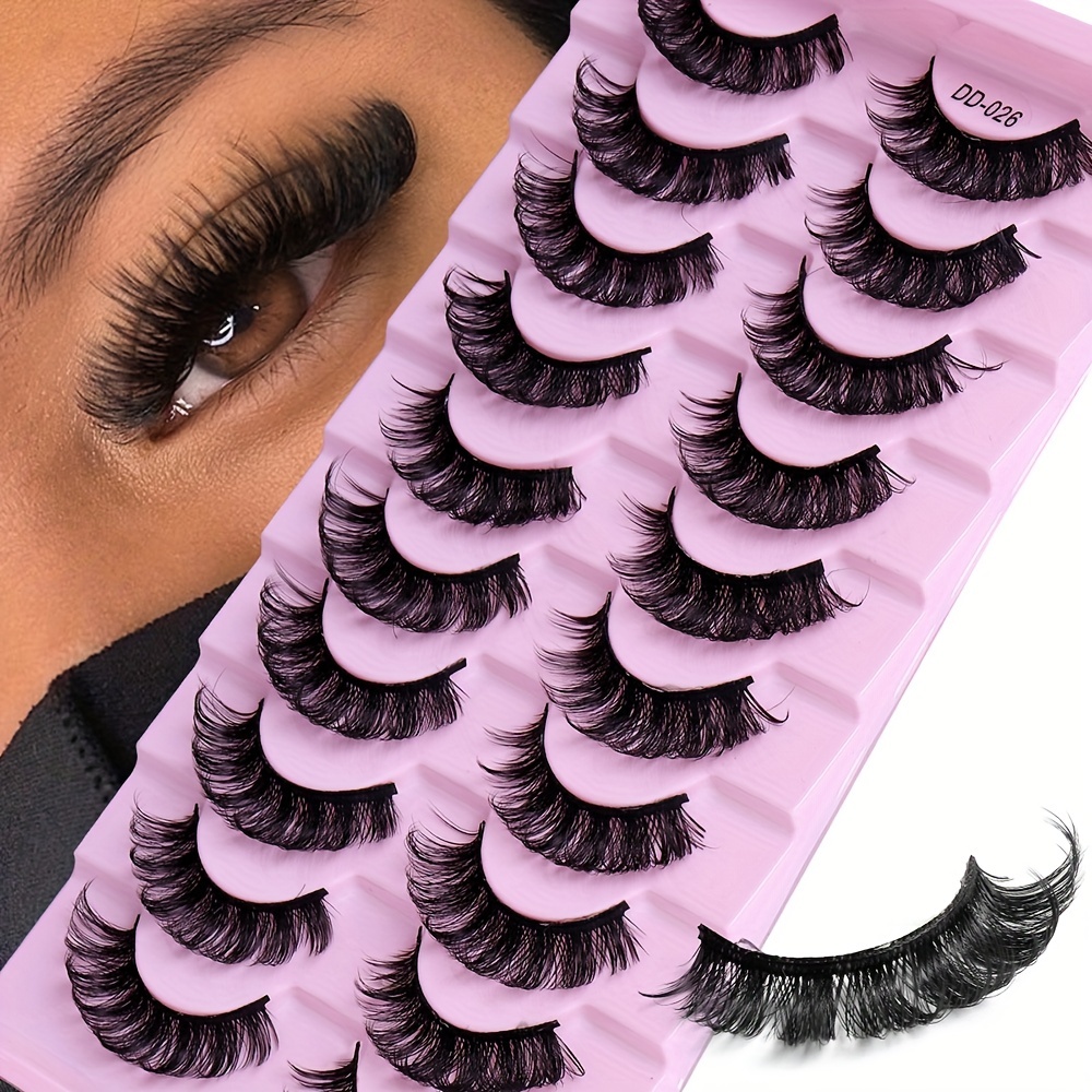 

10 Pairs Lashes Thick Curly Dramatic Volume False Eyelashes Natural Look Russian Strip Lashes Extension For Stage Party Festival Use