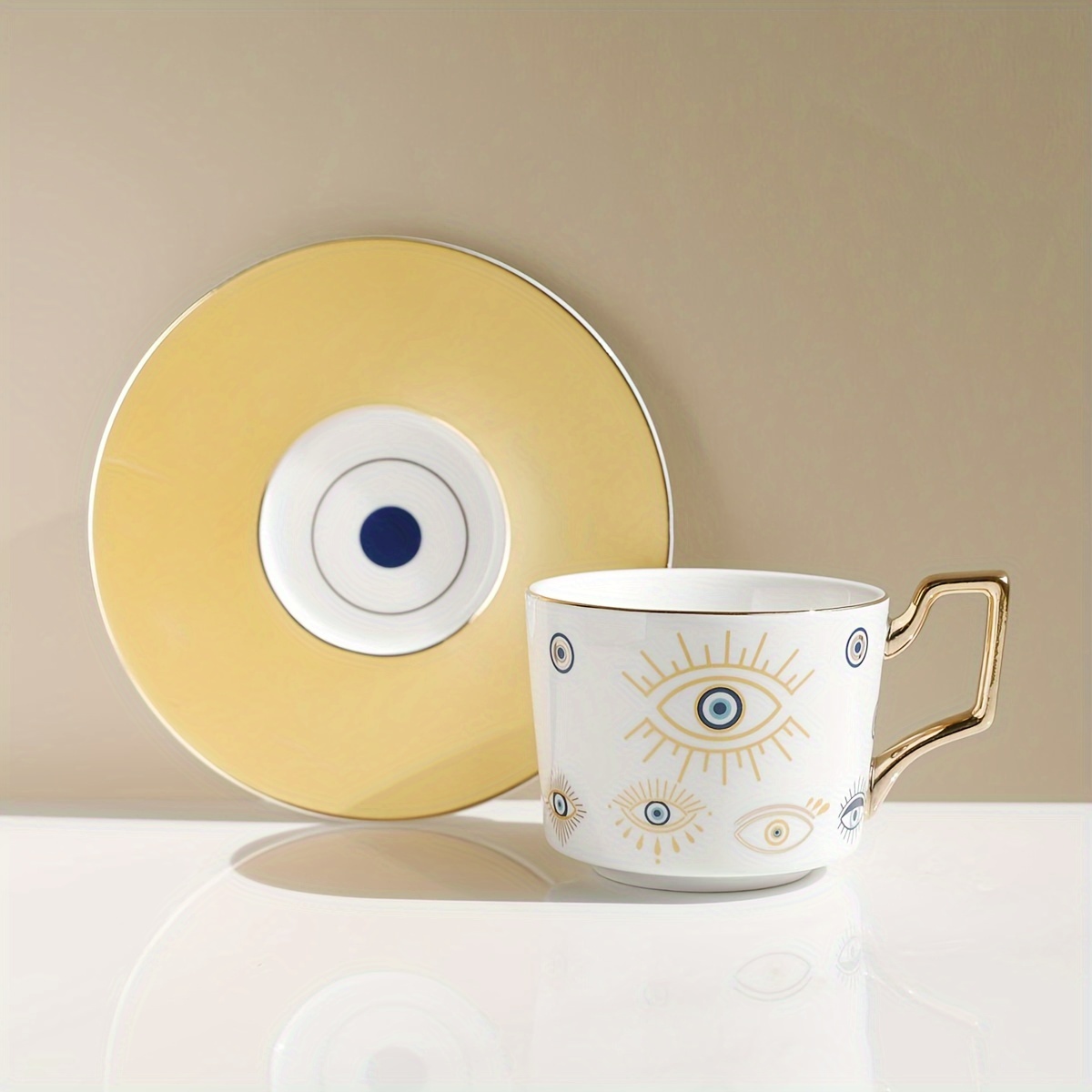 Evil Eye Cups Ceramic Coffee Mug And Plate Set Hamsa Cute - Temu