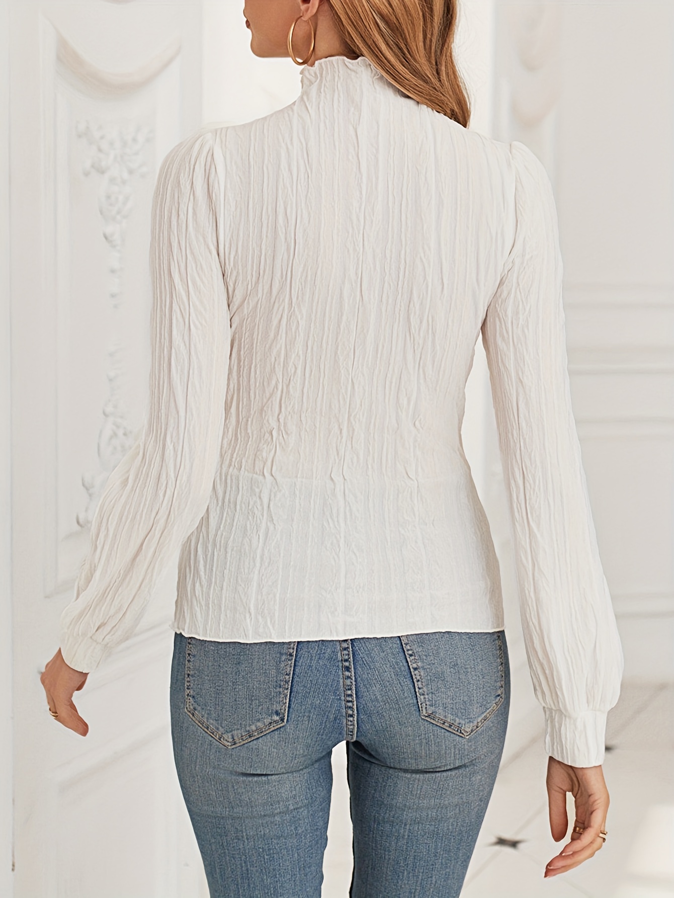 Textured Mock Neck T shirt Casual Long Sleeve Top Spring - Temu