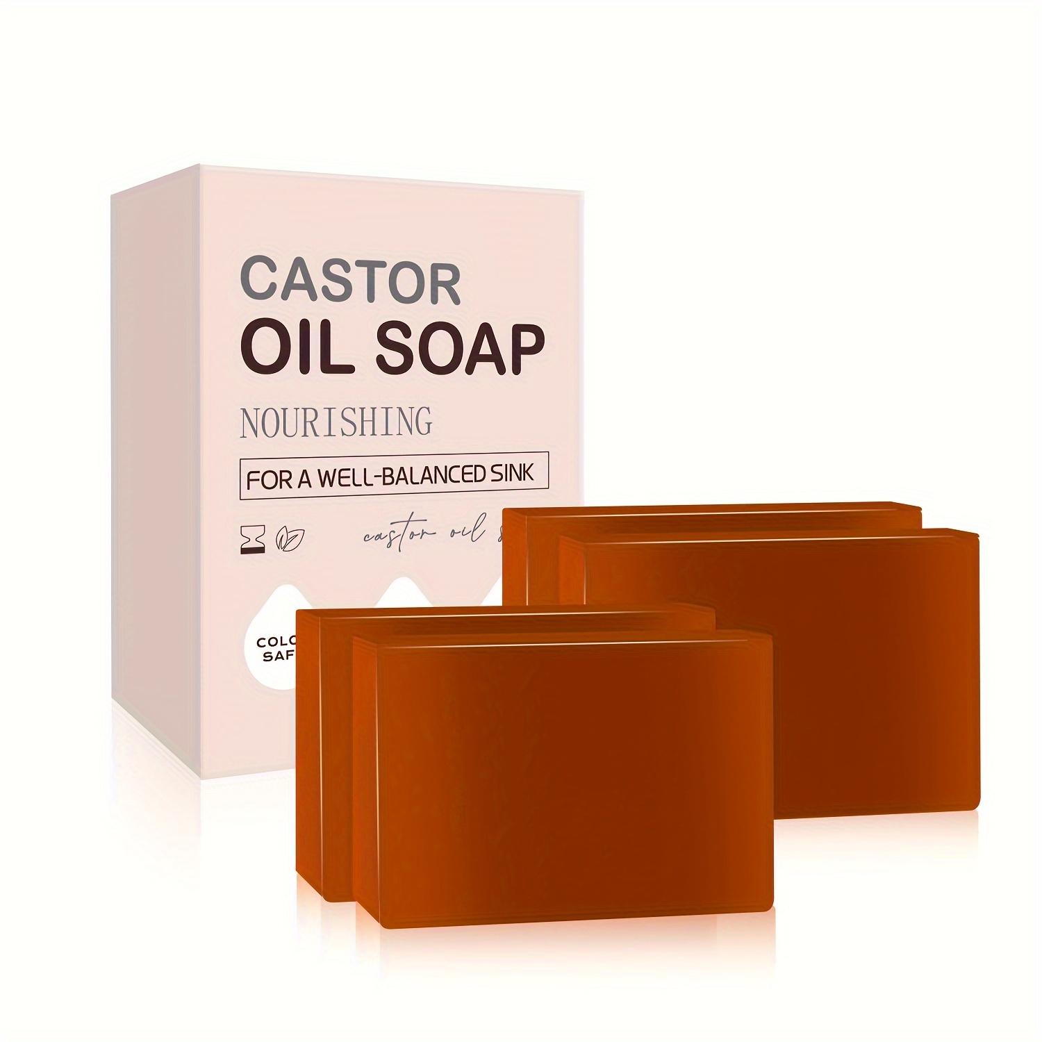 

260g Castor Oil Soap Bar, For Hair & Face & Body Nourishing Moisturizing, Net Wt. 9.16 Oz 65g*4pcs