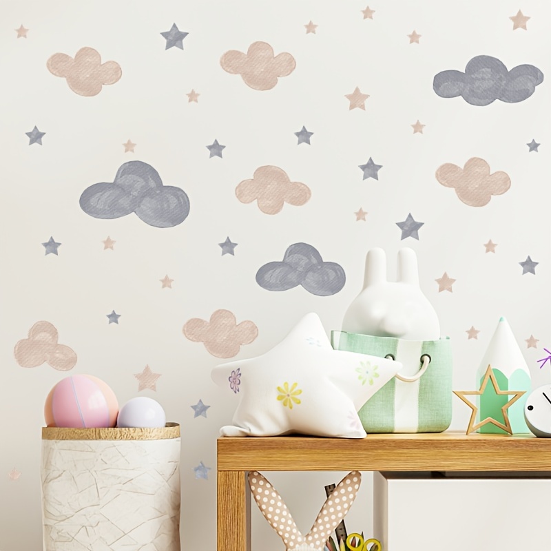 1 Sheet Cartoon Stickers Clouds Stars Room Decor Kindergarten Wall Art Bedroom Living Room Porch Home Wall Decoration Self adhesive Wall Stickers