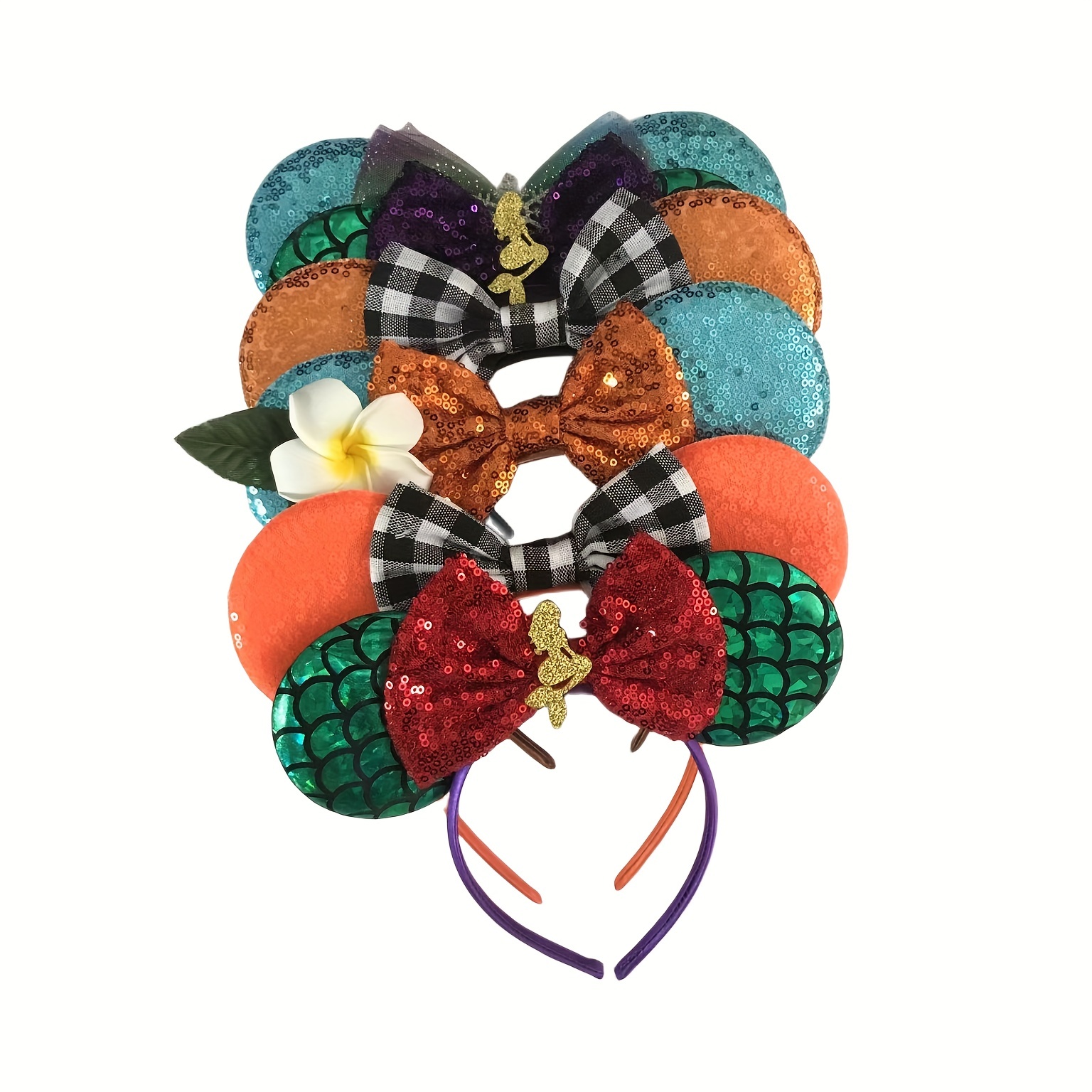 Sequin Mouse Ears Bow Headband Little Mermaid Plaid Bow