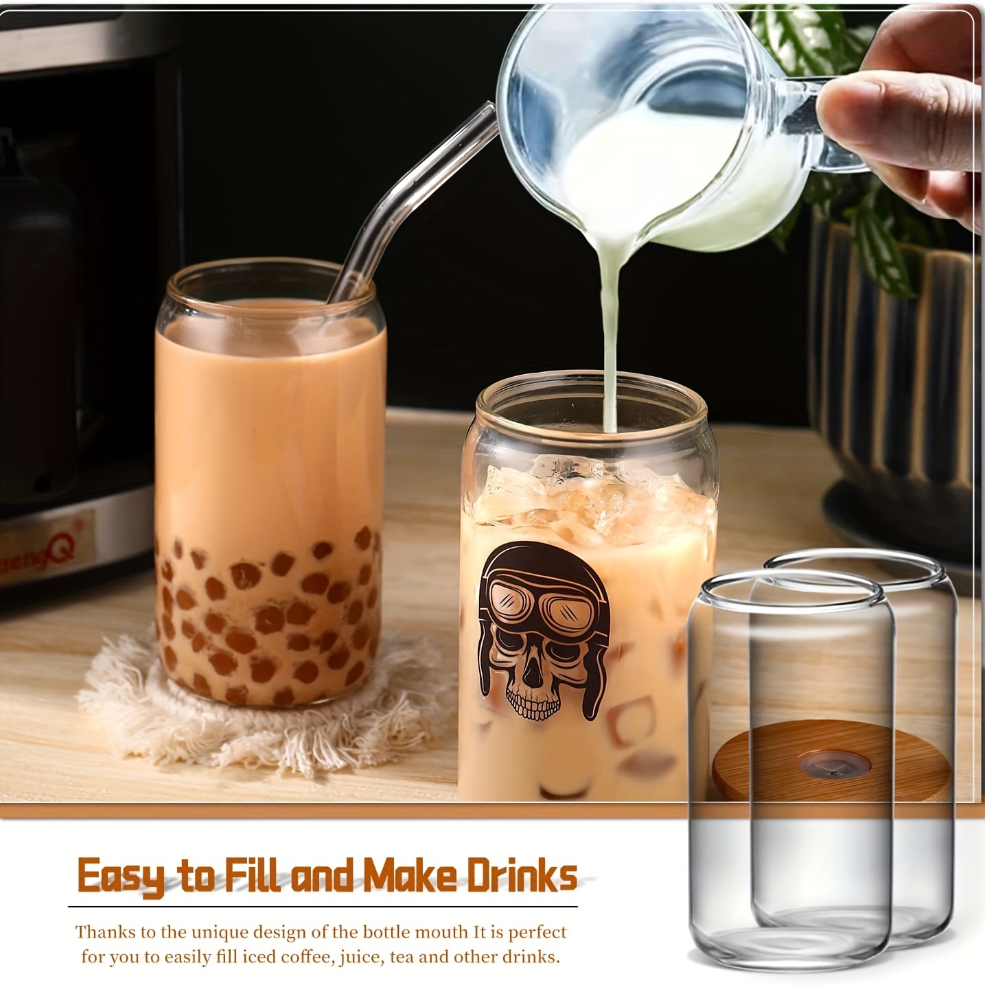 Can Shaped Drinking Glasses With Bamboo Lids And Glass Straws - Perfect For  Cocktails, Whiskey, And Iced Coffee - Cute And Stylish Tumbler Cups - Ideal  Gift - Temu