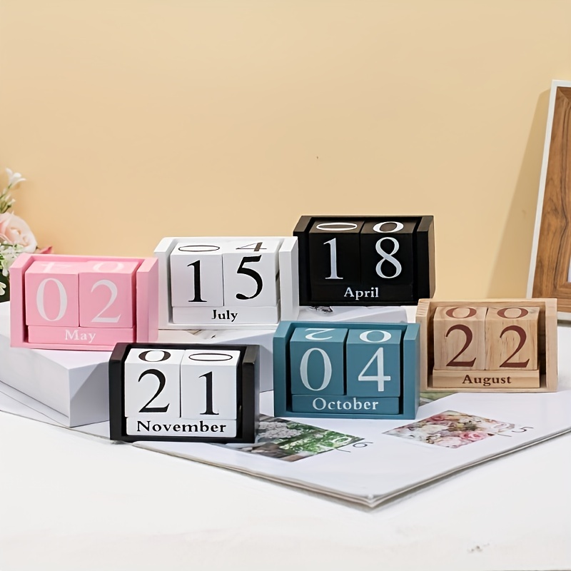 1pc Wooden Perpetual Desk Calendar Blocks,Desk Accessories Wood