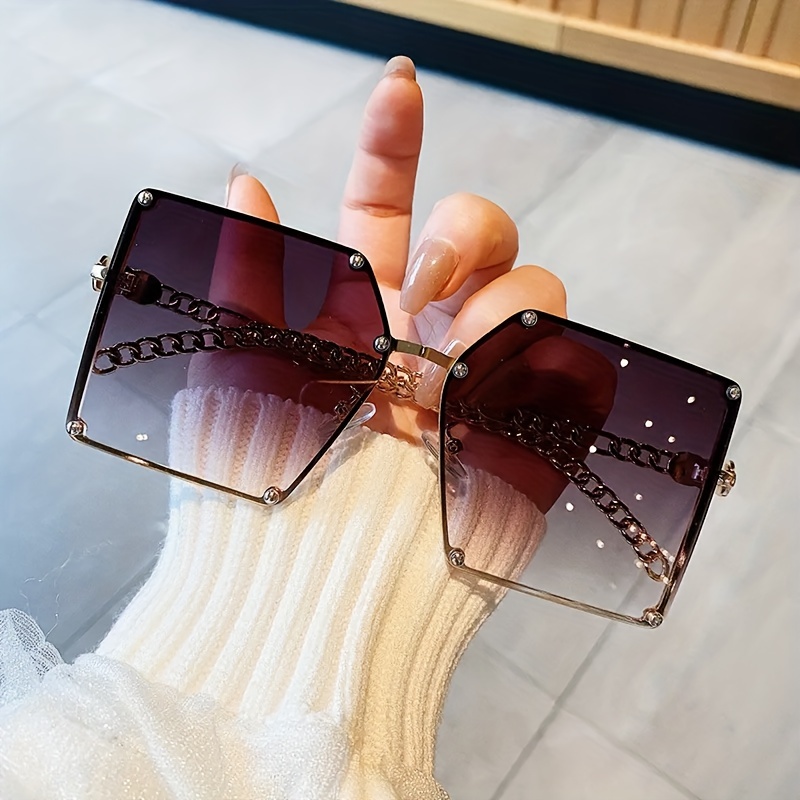 Oversized Square Sunglasses Rivet Decor Gradient UV400