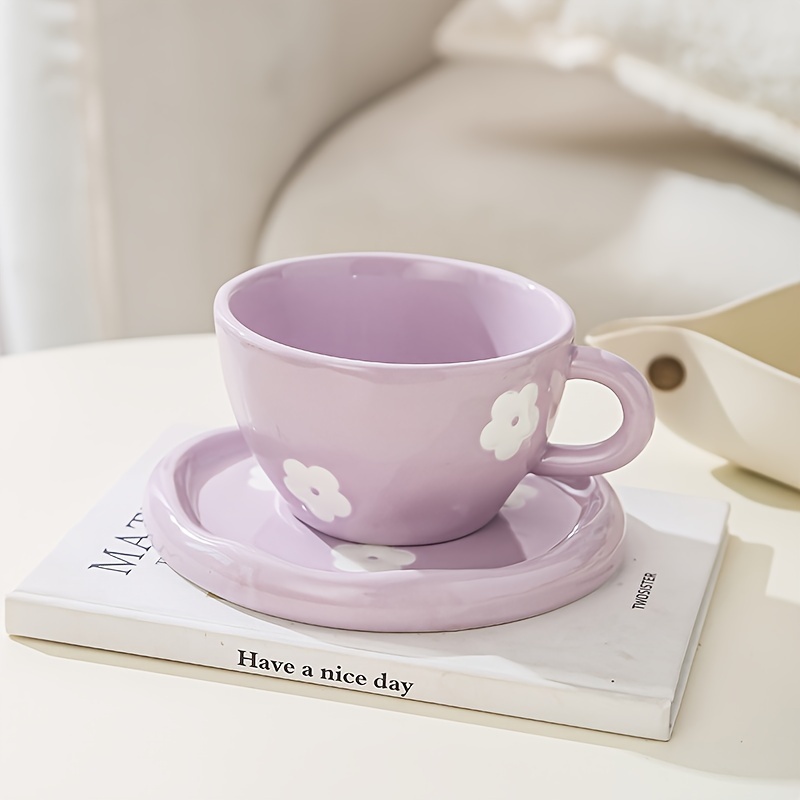 Ensemble tasse à café en forme de fleur, tasse et soucoupe, tasse à café et  soucoupe en céramique, ensemble de tasses en céramique de 300 ml, ensemble