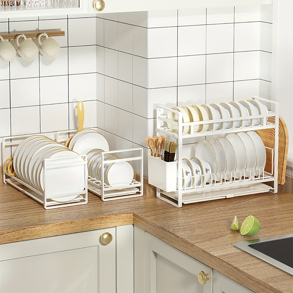 Expandable Dish Drying Rack, 2 Tier Large Drying Rack for Kitchen Counter  white.