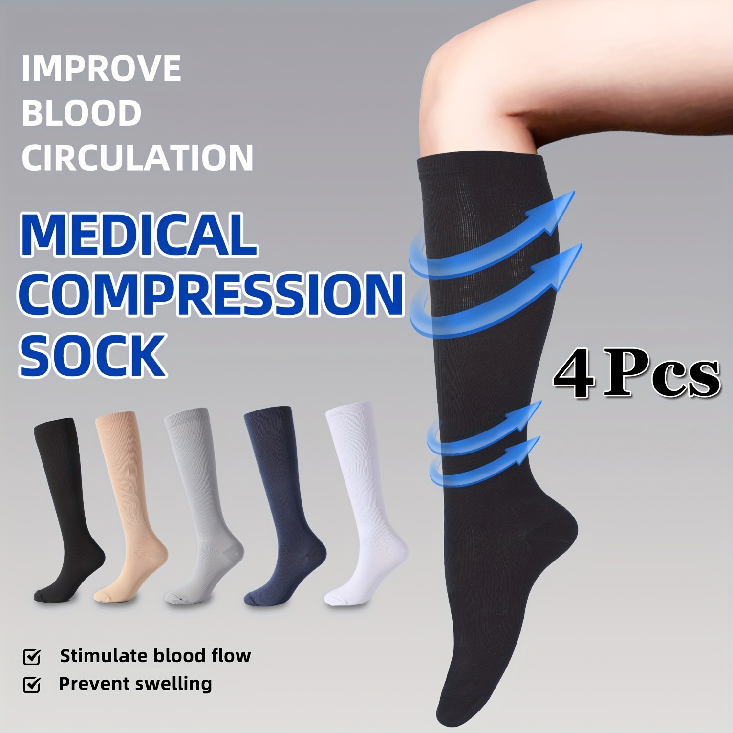 Aoliks 4 pares de calcetines de compresión de cobre para mujeres y hombres,  15-20 mmHg, el mejor apoyo para enfermeras, correr, senderismo