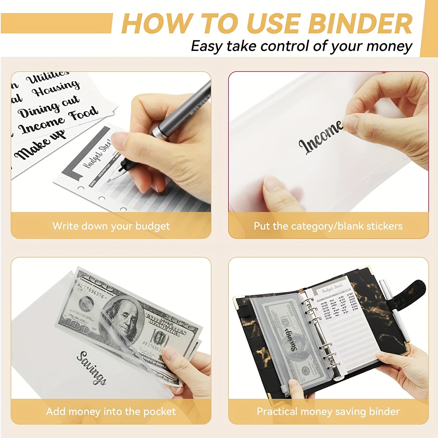 Budget Binder Cash Envelopes Expense Budget Sheets marble 6 - Temu