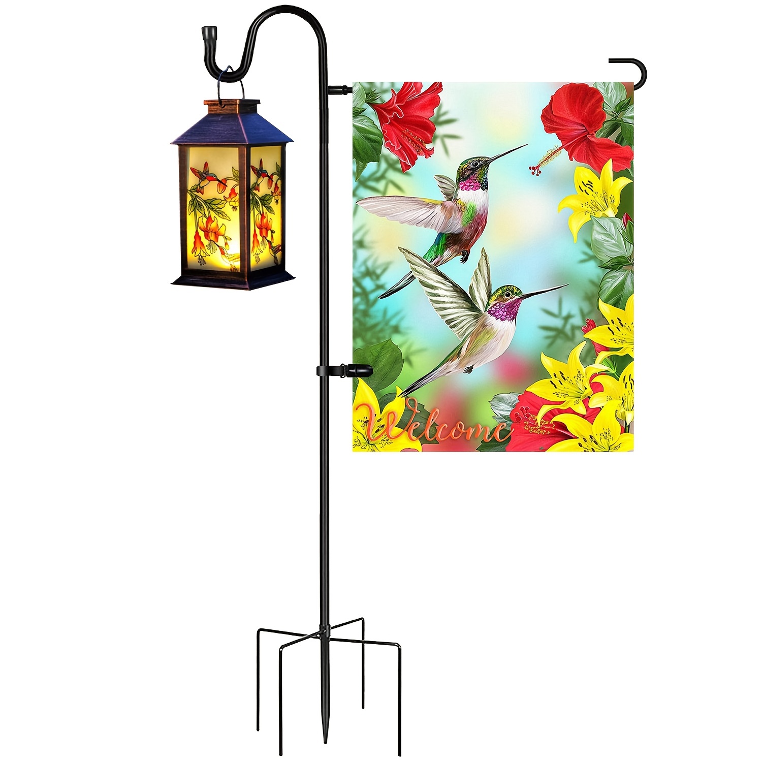 

1pc Upgraded 47 Inches Yard Garden Flag Holder With Anti-wind Clip, Garden Flag Holder Stand With Hook, Shepherd Hooks With Flag Holder For Flag, Yard Solar Lights, Wreath, And Decorations