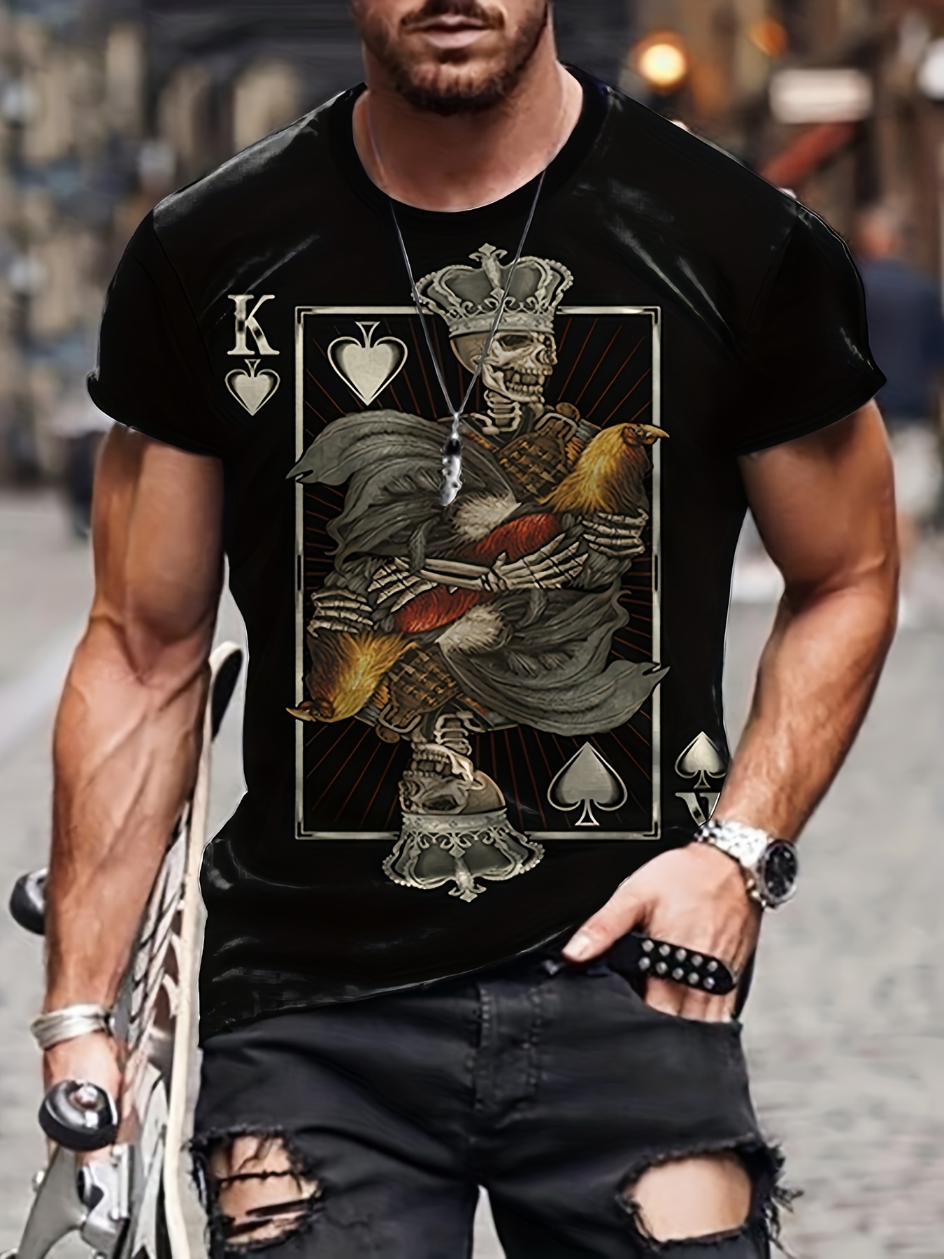 Casual T-Shirt Uomo Stampa Poker Motivo Manica Corta Basic T-Shirt Slim Fit  Moda Shirt Uomo Estate Classica Girocollo T-Shirt Uomo Strada Stile Righe  Shirt Uomo A-001 S : .it: Moda