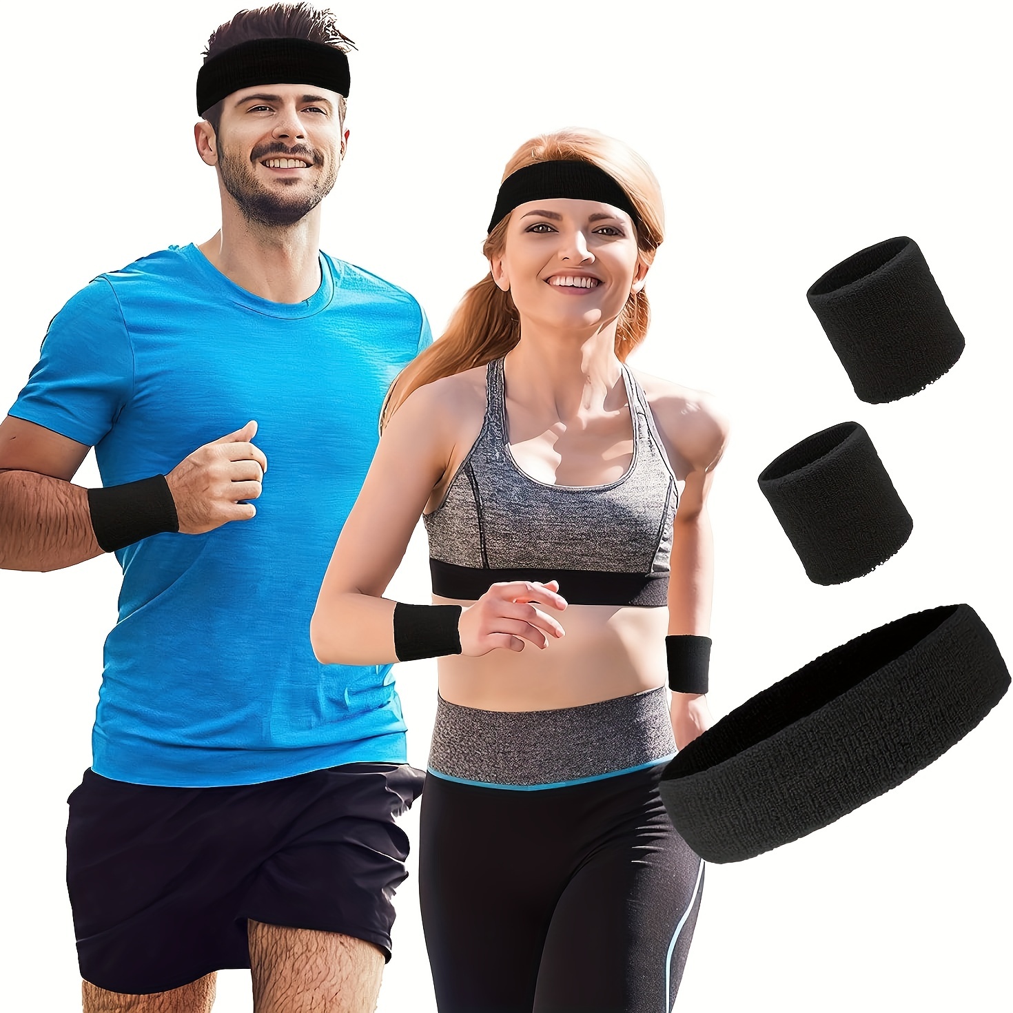 Banda para el sudor Diadema deportiva, diadema de absorción de sudor,  diadema de toalla deportiva, juego de toallas de algodón con muñequera,  correr fitness yoga diadema de absorción de sudor MFZFUKR BST3036306-1