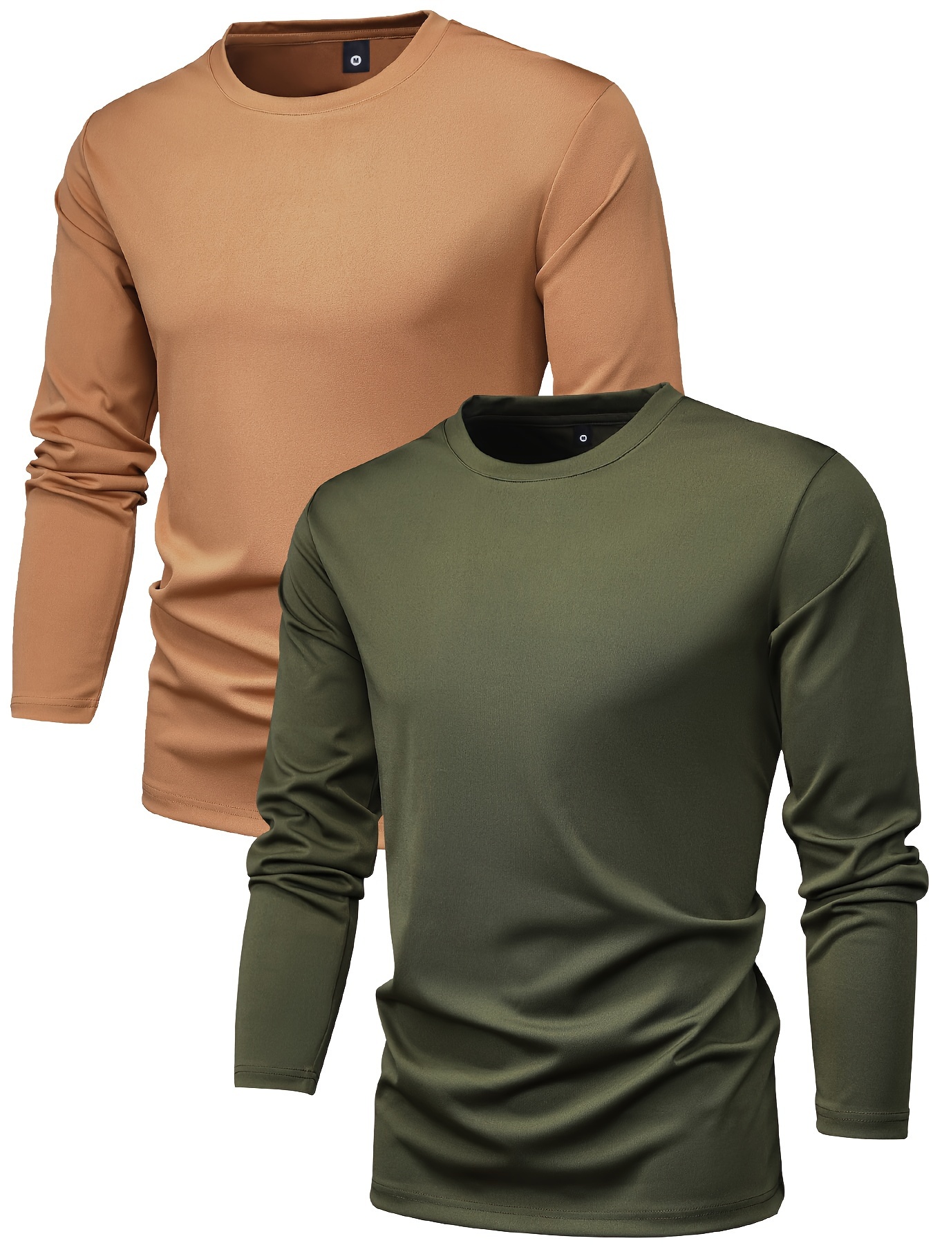 Men's Long Sleeve Plain Color Round Neck Compression Shirts - Temu