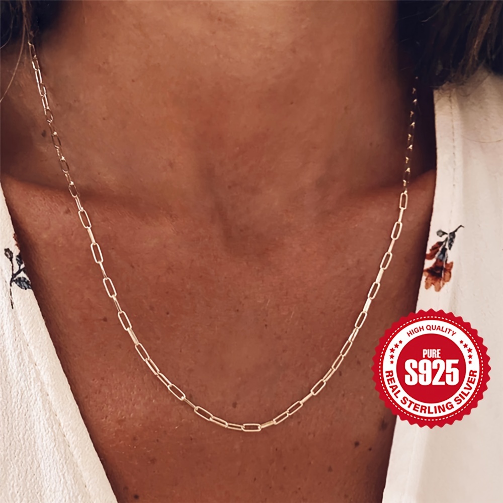 Simple Necklace Box Chain Necklace S925 Sterling Silver - Temu