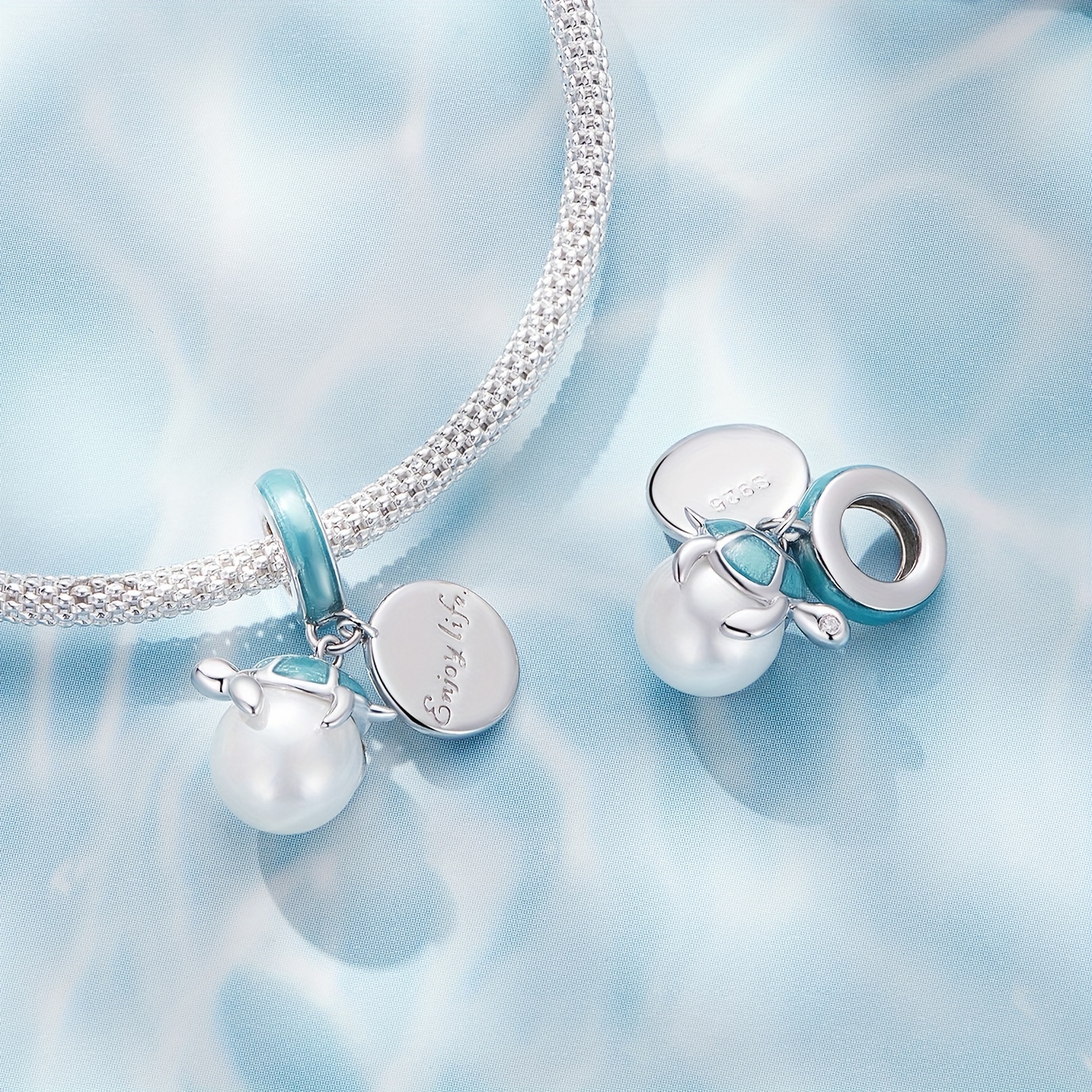 PANPOKI 925 Silver Turtle Tag Pendant Charms Ocean Series