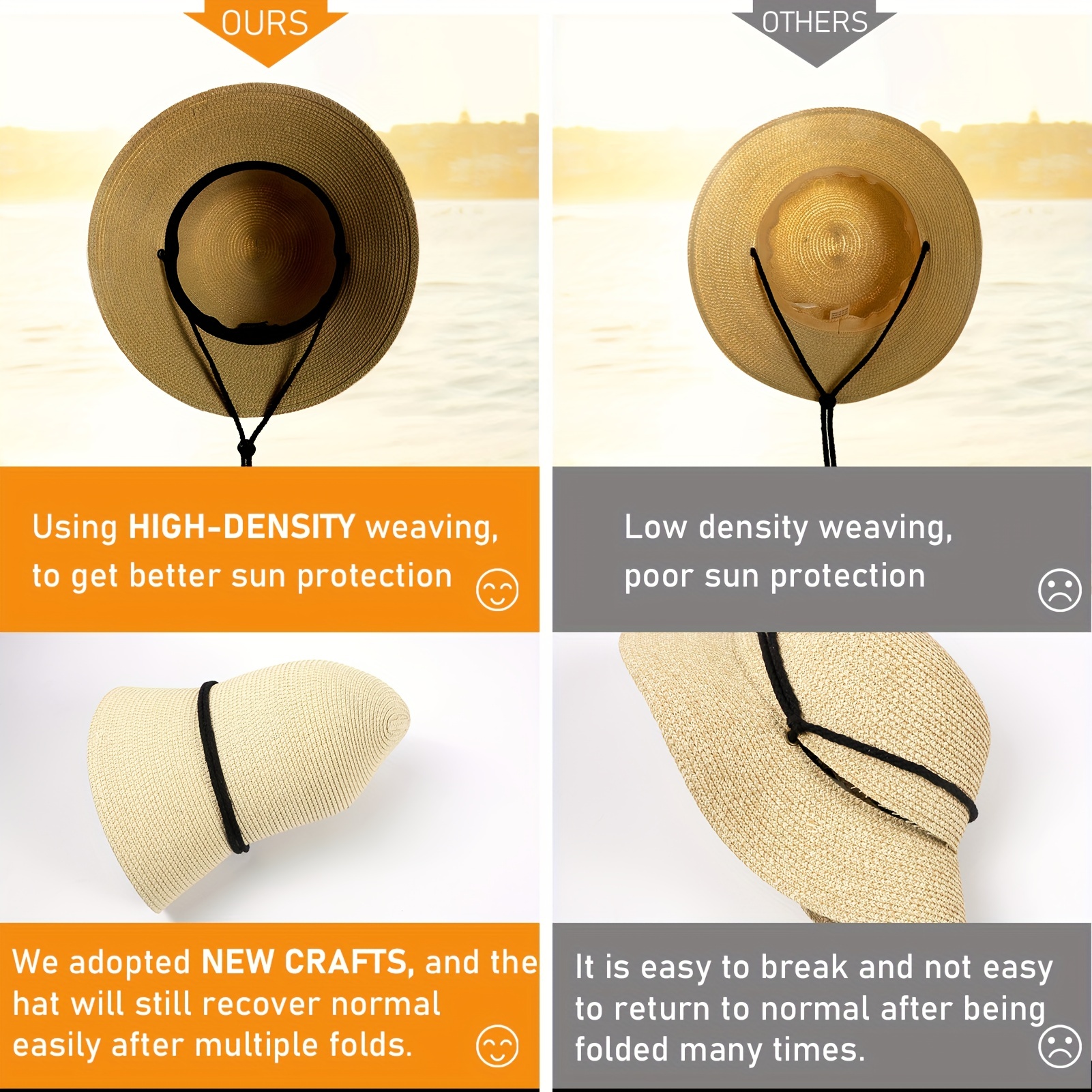 1pc Perforated Straw Hat Summer Sun Hat Sun Protection Beach Hat