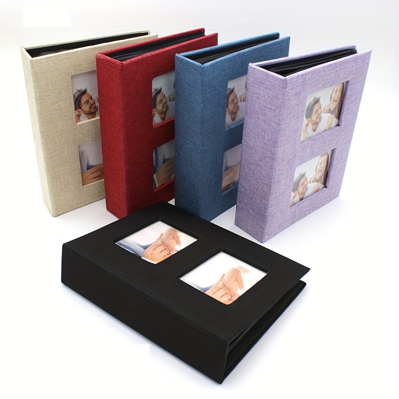 Álbum de fotos pequeño de 4 x 6 pulgadas, paquete de 2 unidades con  capacidad para 56 imágenes, cubierta de lino con ventana frontal, bolsillo