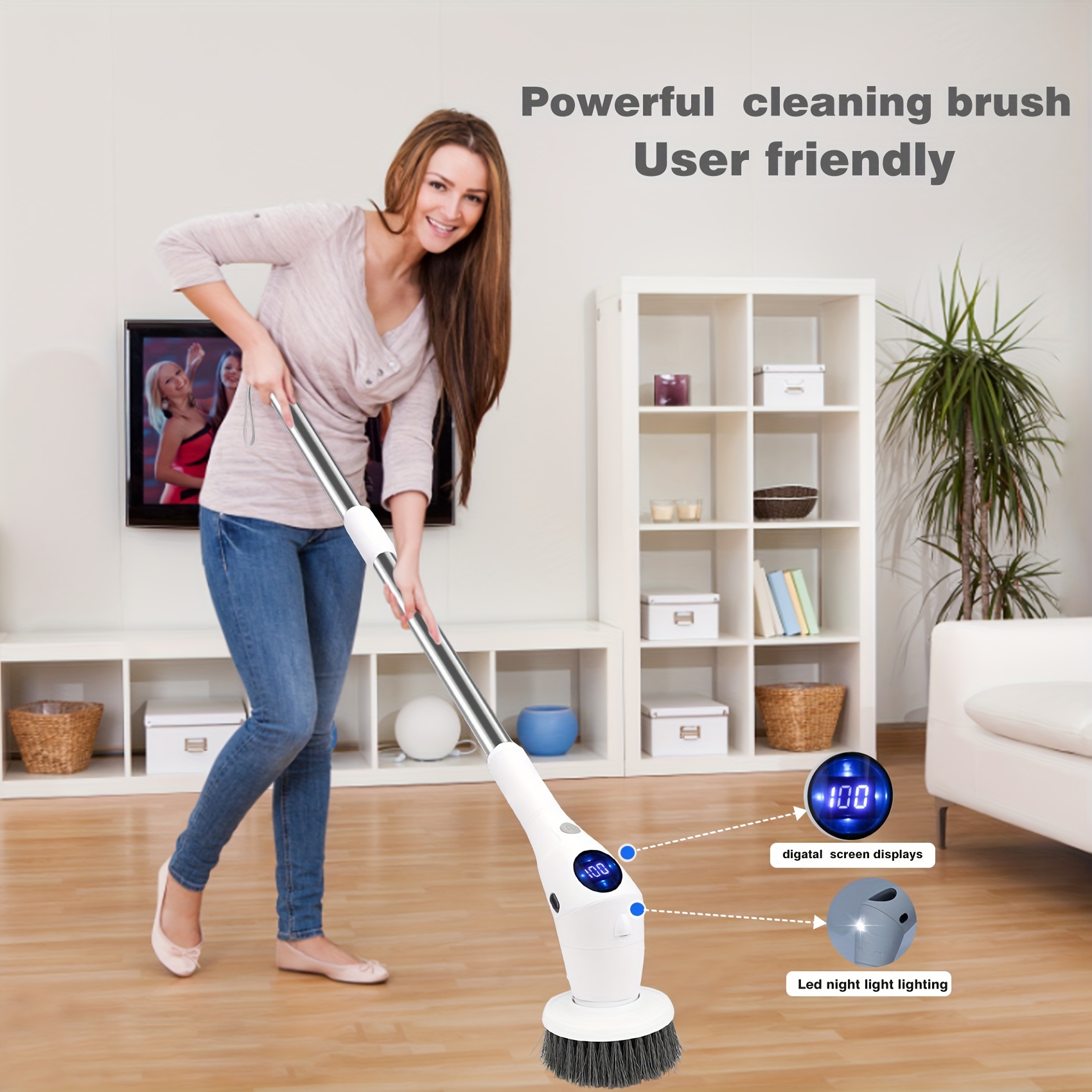 Electric Handheld Spin Scrubber Cordless Cleaning Brush with 2 Rotating  Speeds 
