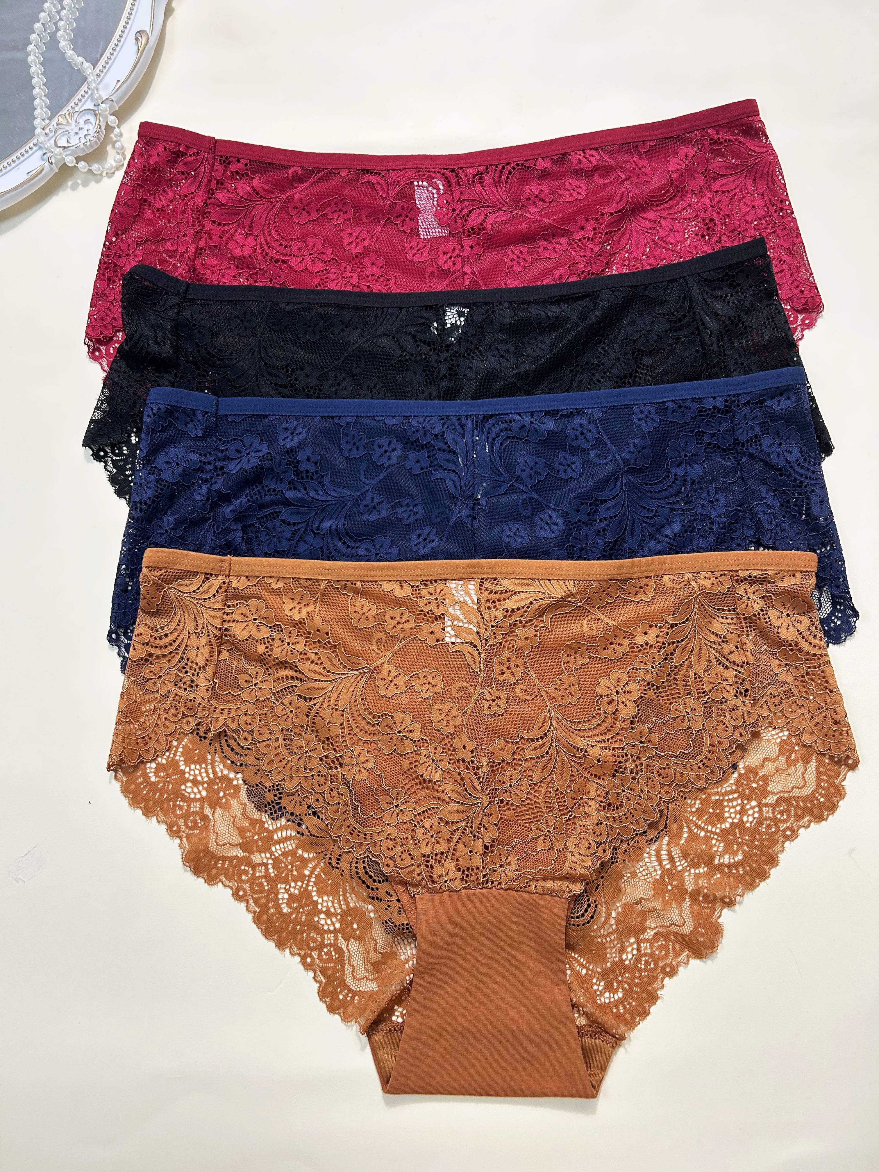 Plus Size Sexy Panties Set Women's Plus Solid Contrast Lace - Temu