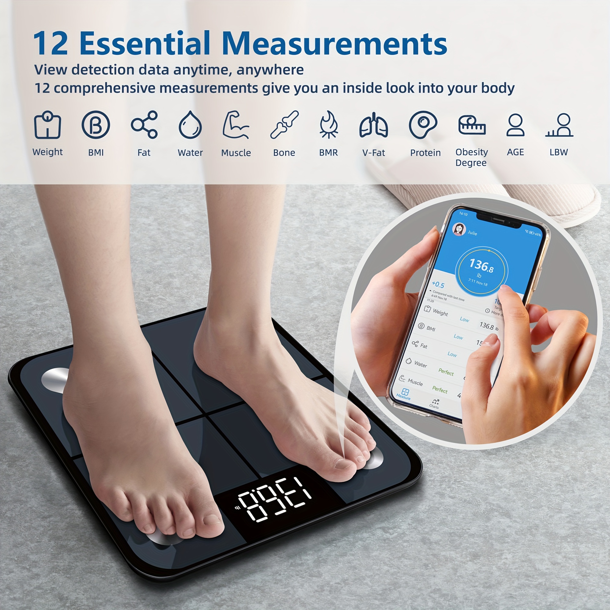 Intelligent Digital Weight And Fat Scale, Bathroom Smart Weighing Machine, Body  Fat Scale, Body Composition Analyzer With Smartphone Application, Bathroom  Tools - Temu