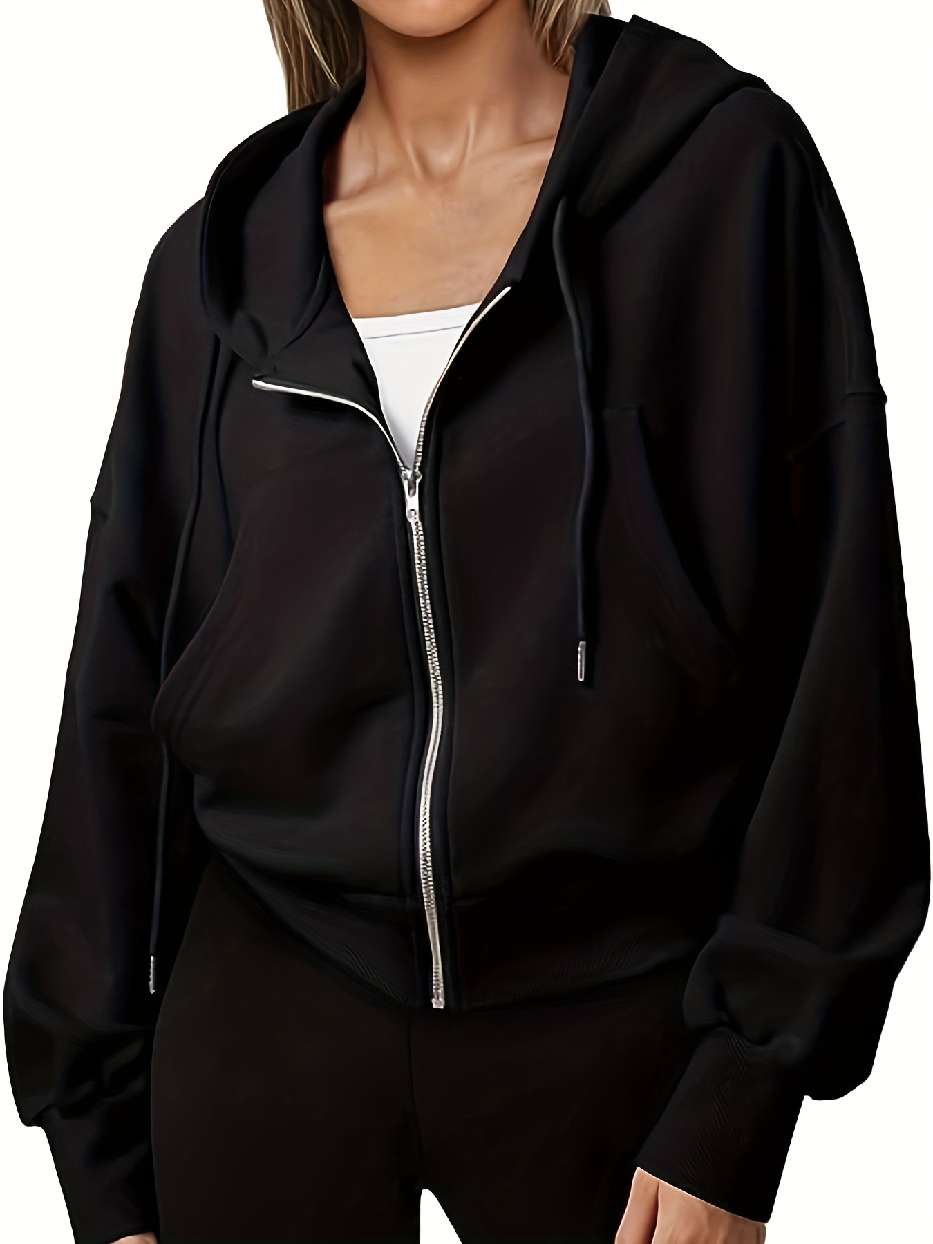 Mujer Cremallera Lisa Sudadera con Capucha Cremallera Sudor Camisa Abrigo  Suéter Prenda para el torso