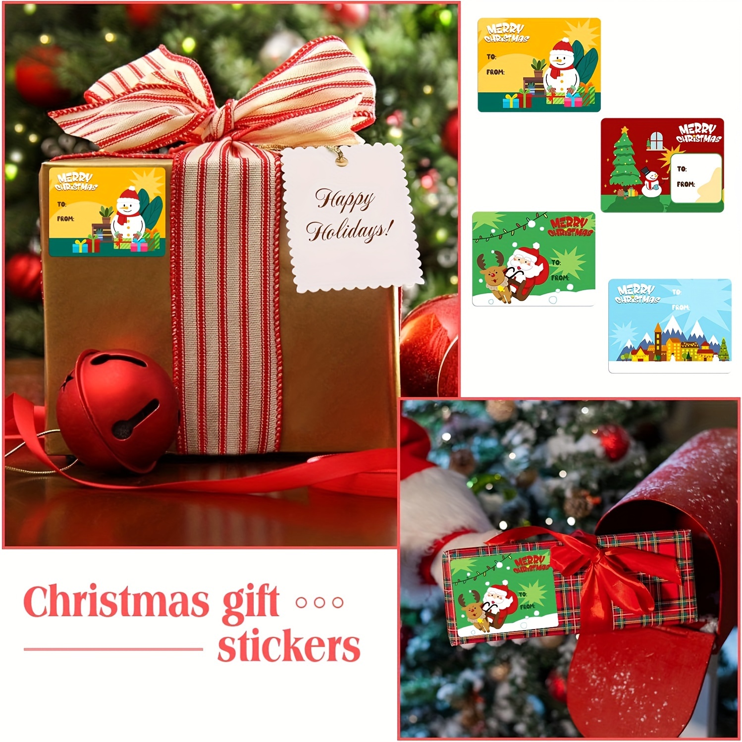 Christmas Gift Tags for Presents Coloured Holiday Decorative Tag Xmas Self Adhesive Name Tags Santa Claus Snowman Stickers(200 Pcs)