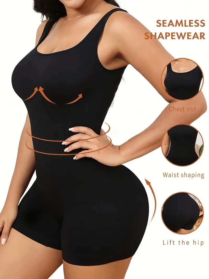 Plus Size Sexy Shapewear Bodysuit, Women's Plus Seamless Tummy Control Butt  Lifting Solid Slimming Baby Shaper