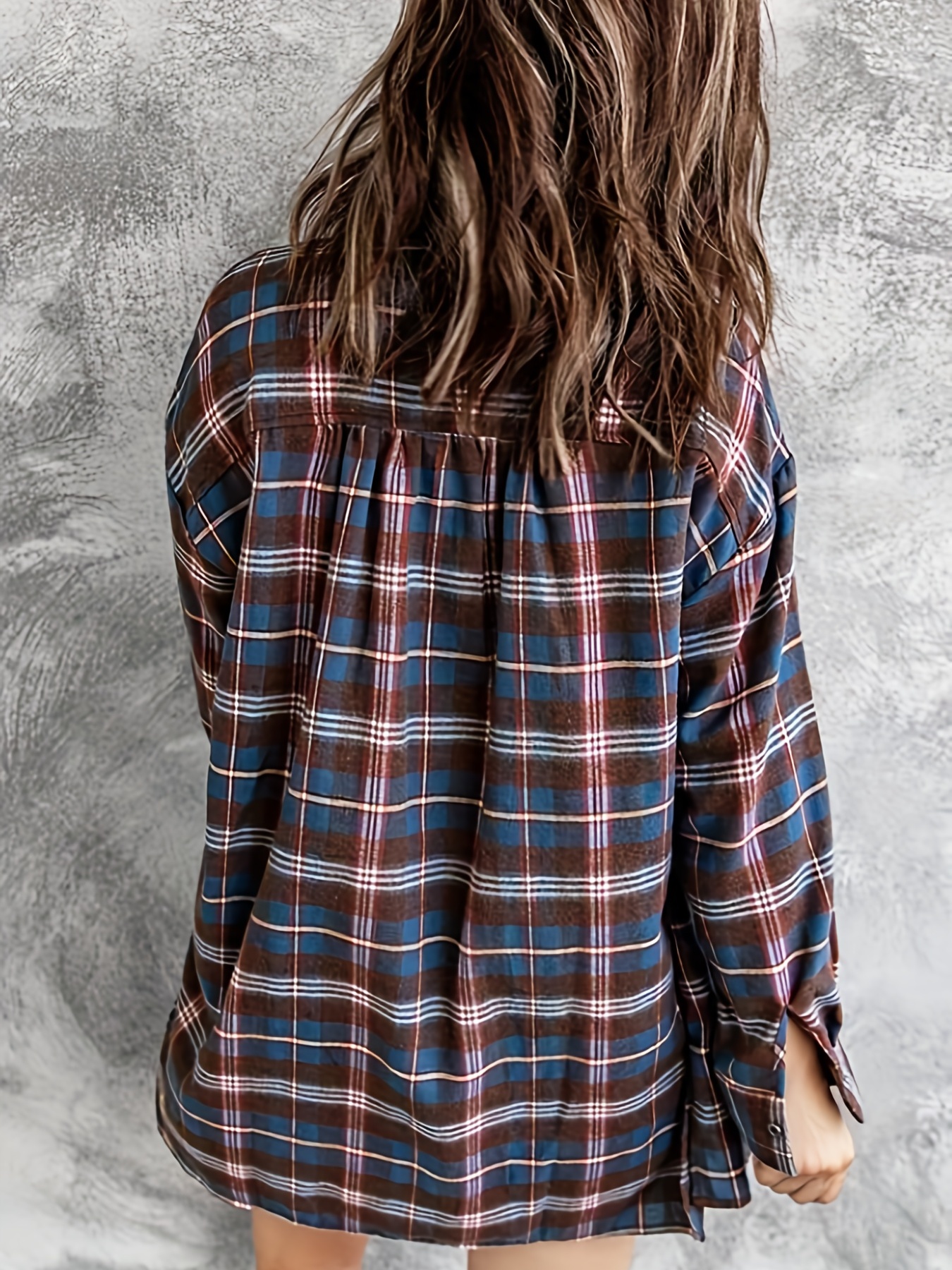 Casual Blouse Plus Size Women's Plus Plaid Print Long Sleeve - Temu