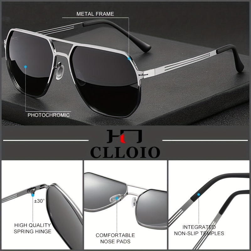Clloio 1pc Mens Trendy High Quality Photochromic Sunglasses Mens