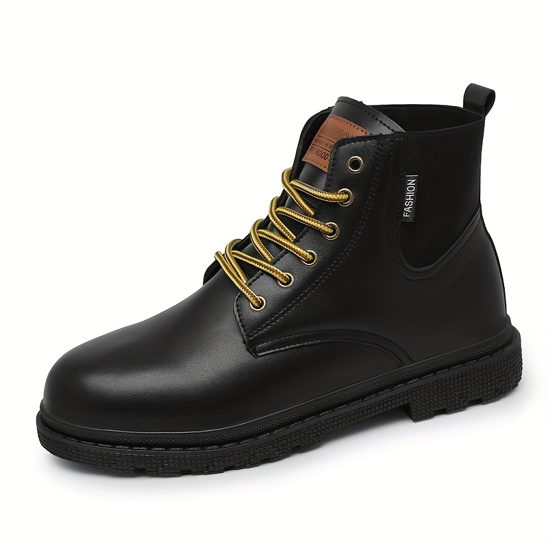 Mens Glossy Square Toe Lace Up Platform Boots Casual Walking Shoes
