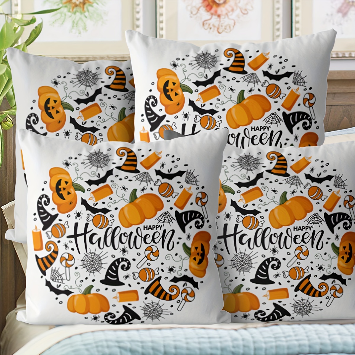 Halloween Throw Pillow Covers Ghost Pumpkin Themed Printed Temu